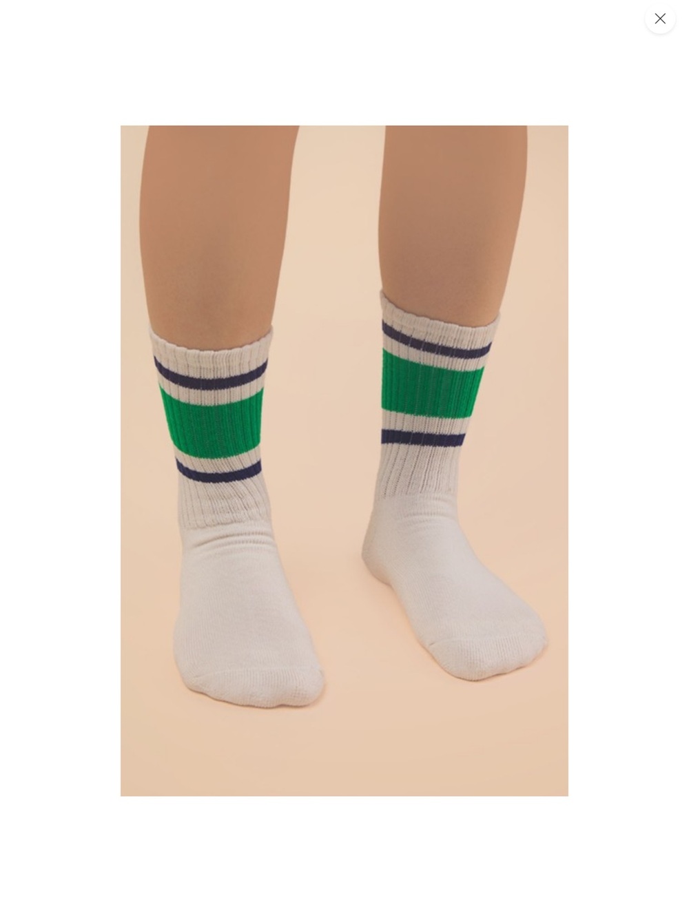 Very J White Crew Socks with Green & Navy Stripe Accents